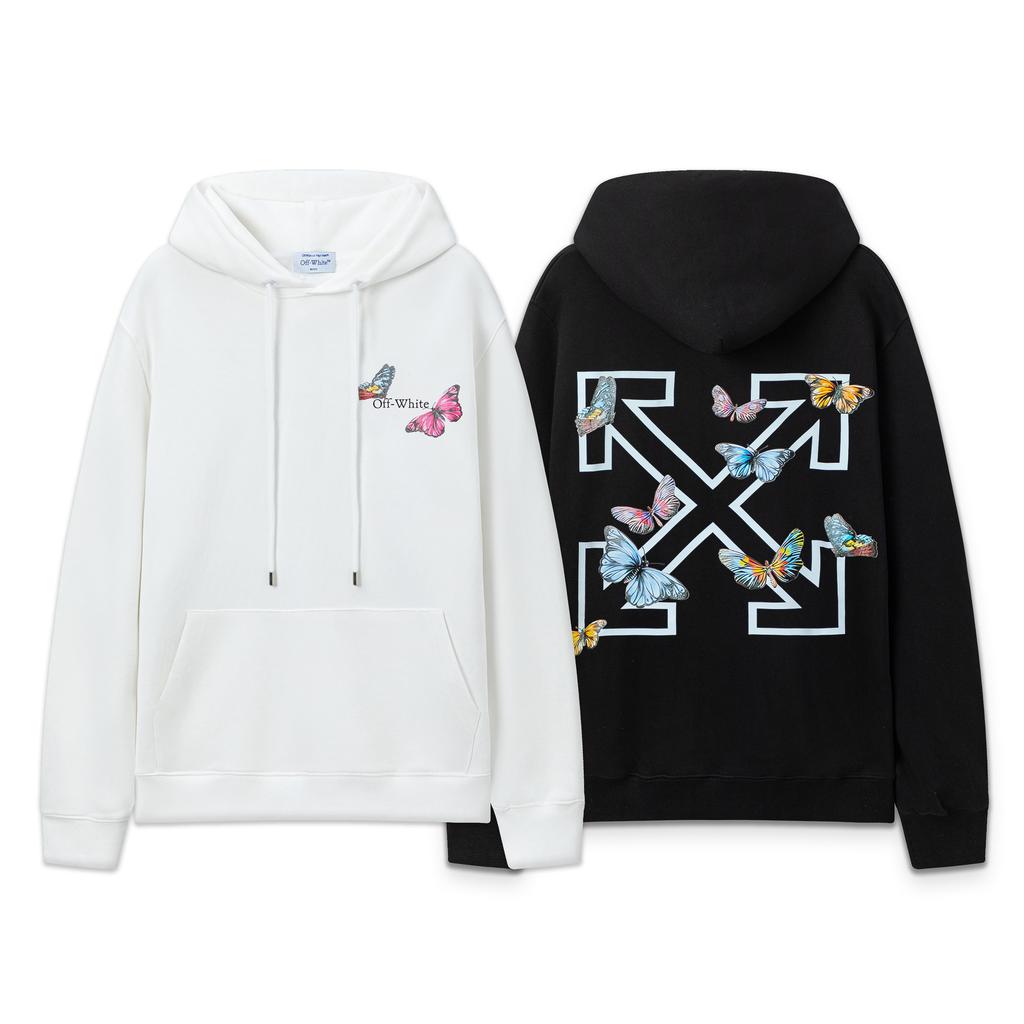 9099 Off-White 2026 Autumn and Winter New OW Butterfly Letter Arrow Pattern Men's and Women's Hooded Sweatshirt
