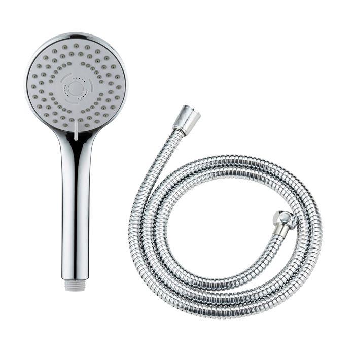 WENKO Ensemble de Douche BASIC | Douchette à main + Flexible 150 cm Inox | Pommeau 5 Jets &amp; Buses Anti-Calcaire | Chromé | Ø9,5 cm