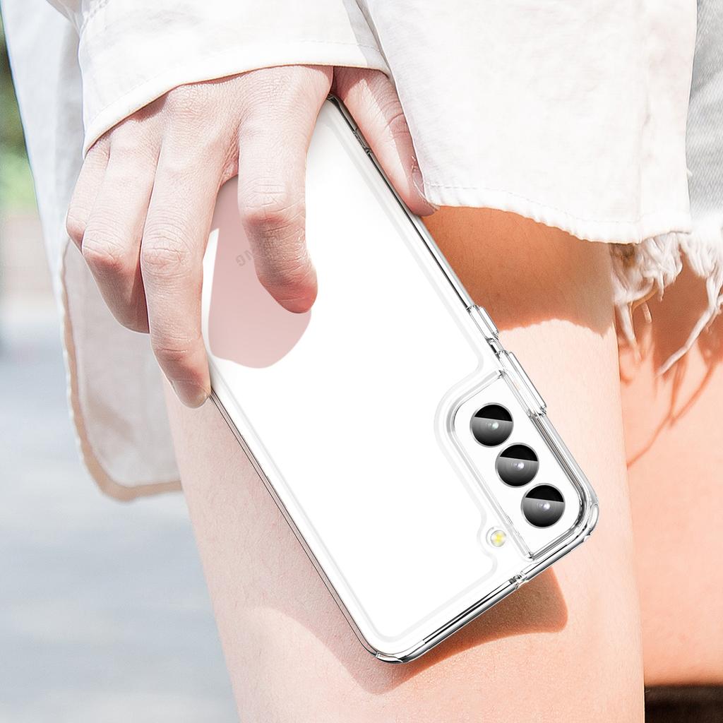 For Samsung Galaxy S22 5G Clear Case Fingerprint-free Acrylic+TPU Phone Cover (Big Rear Lens Hole)