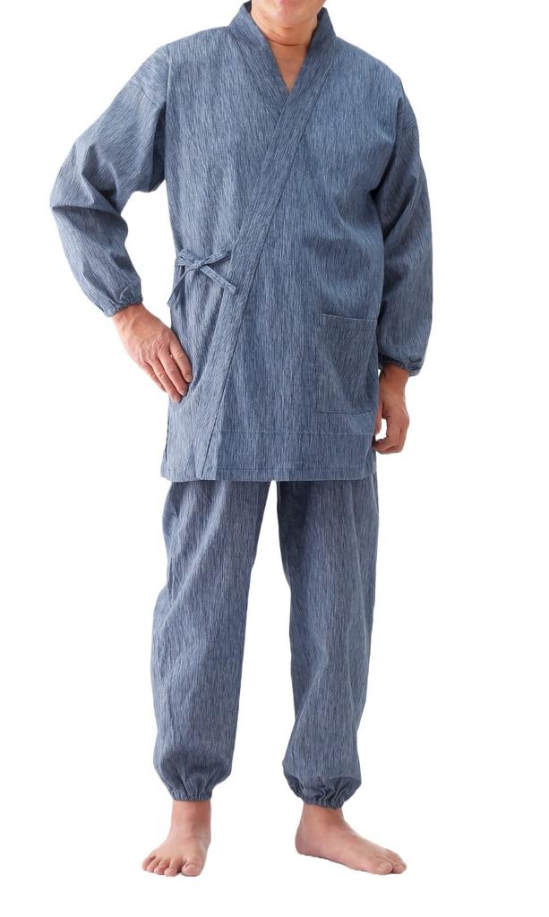 Little Island Men's Refreshing Samue (Blue/Sizes 4L-5L) - Takashima Chijimi Fabric, Made in Japan, 100% Cotton, Top and Bottom Set