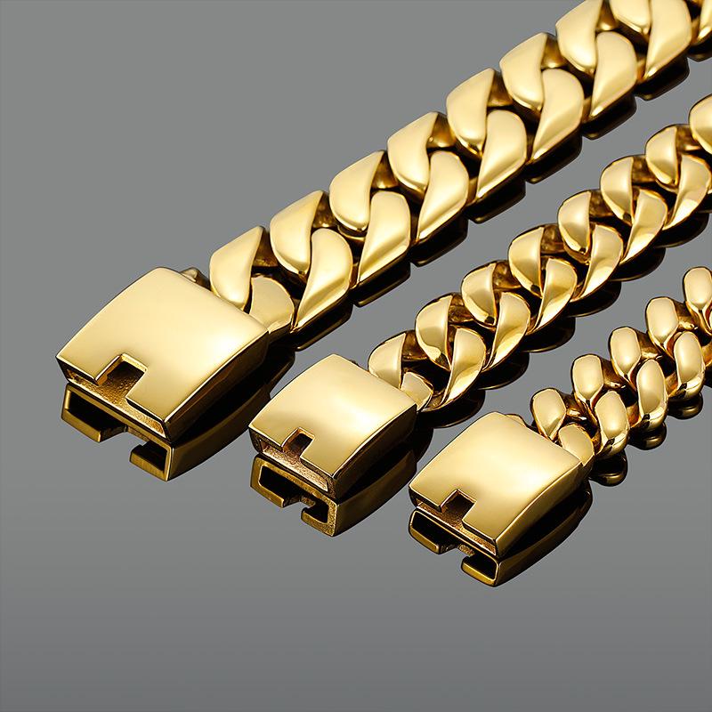 European & American Hot-Selling 32mm Thick Cuban Chain Bracelet Set - Bold Gold Titanium Steel Design