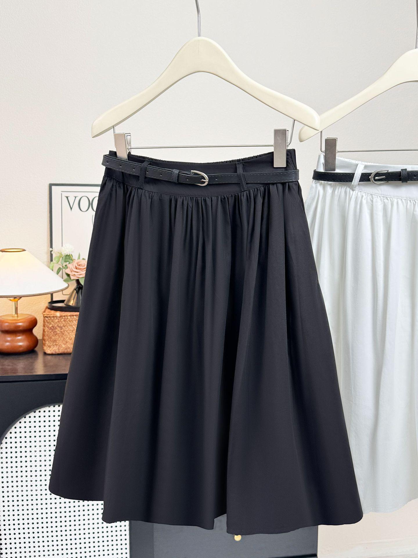 2026 Summer Arrival: High-Waisted White A-Line Midi Skirt for Petite Women, Slimming and Stylish One Size чёрный