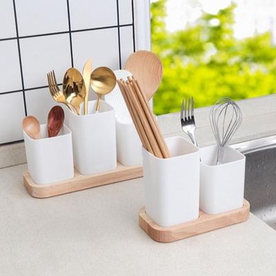 Wood Base Kitchen Utensil Holder Plastic Tableware Organizer Chopstick Holder  Household