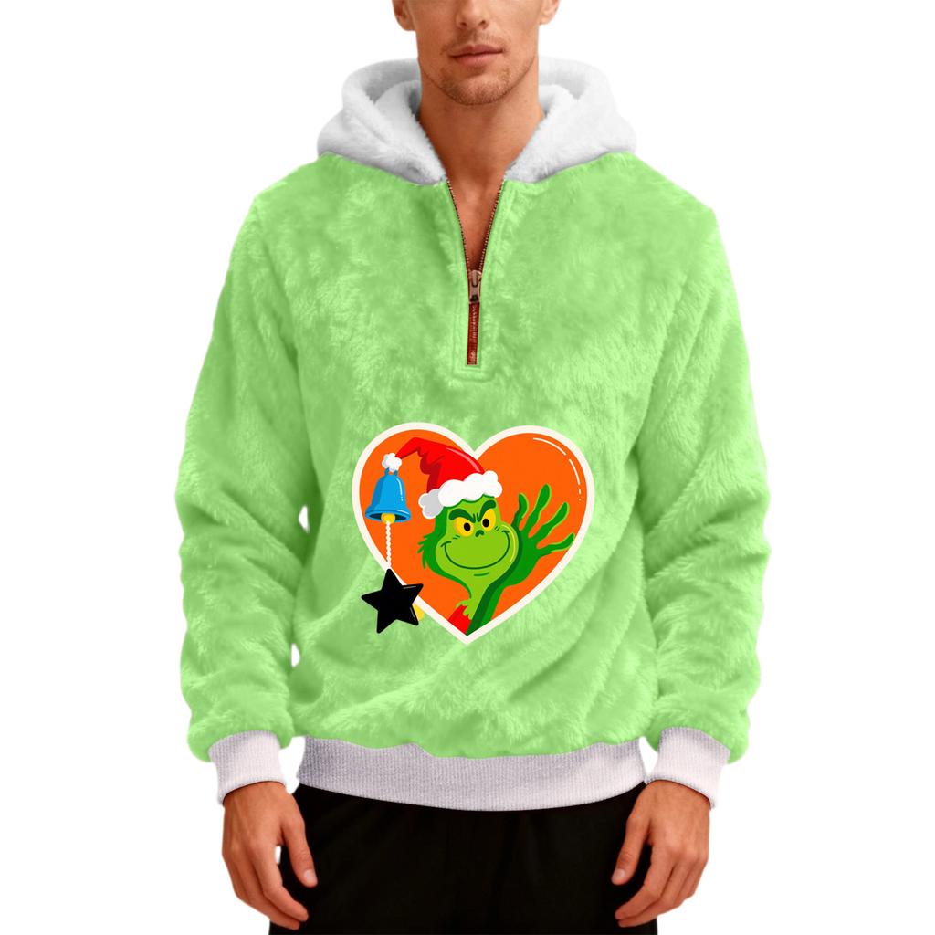 Pánská plyšová mikina s kapucí a polovičním zipem