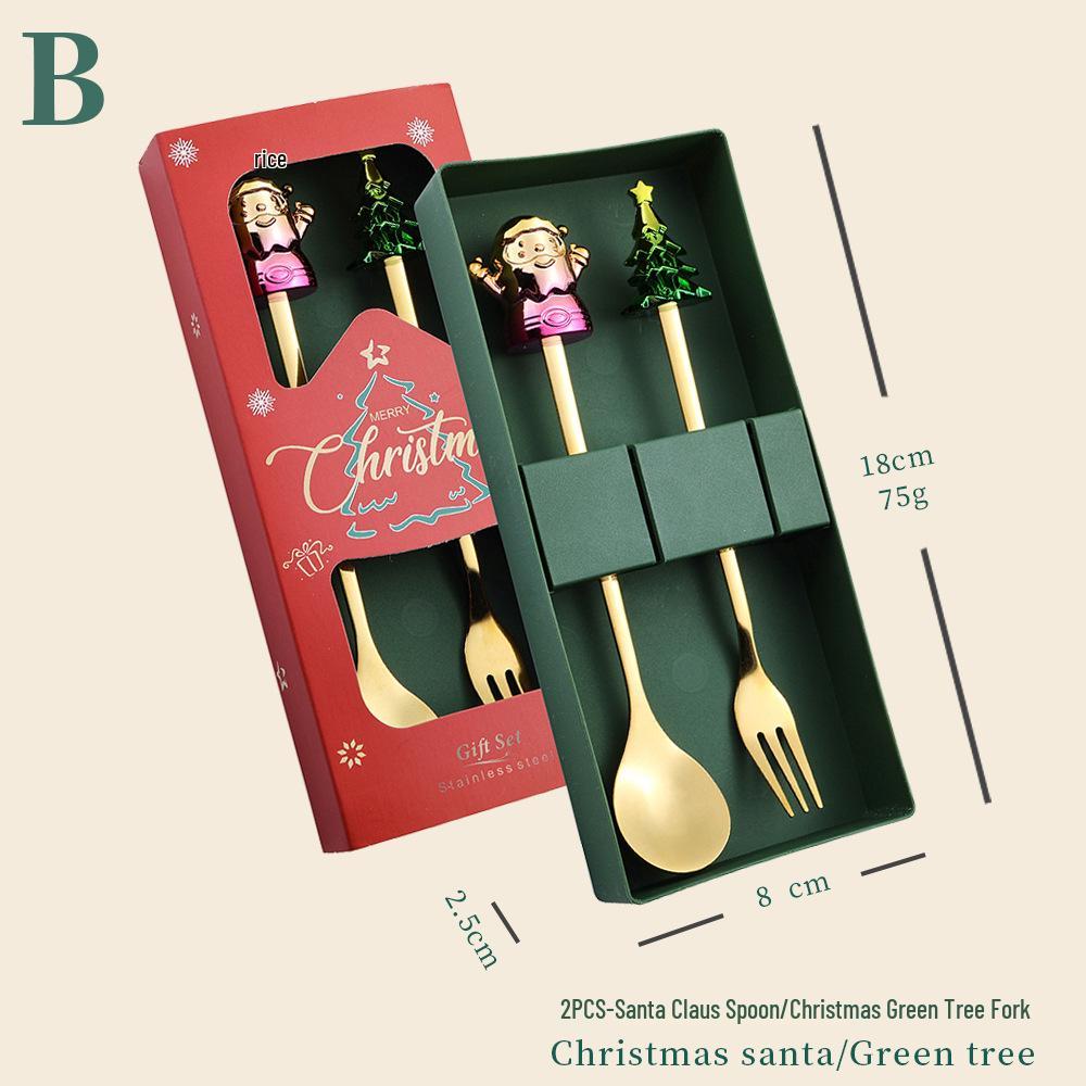 Cartoon Christmas Stainless Steel Cutlery Set: Colorful Spoon & Fork