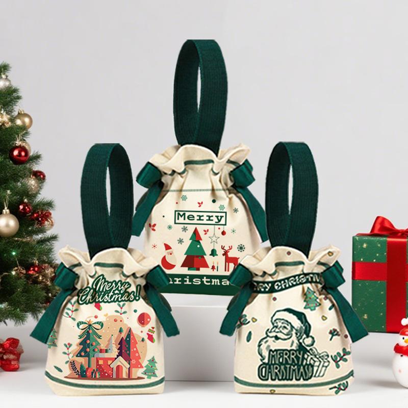 1-5pcs Christmas Drawstring Candy Bag New Year Gift Bags Party Gift Pouch Holiday Treat Sack Reusable Festive Favor Bag for Kids