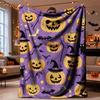 Halloween Flannel Throw Blanket Pumpkin Cat Bat Pattern Cozy Napping Home Decor