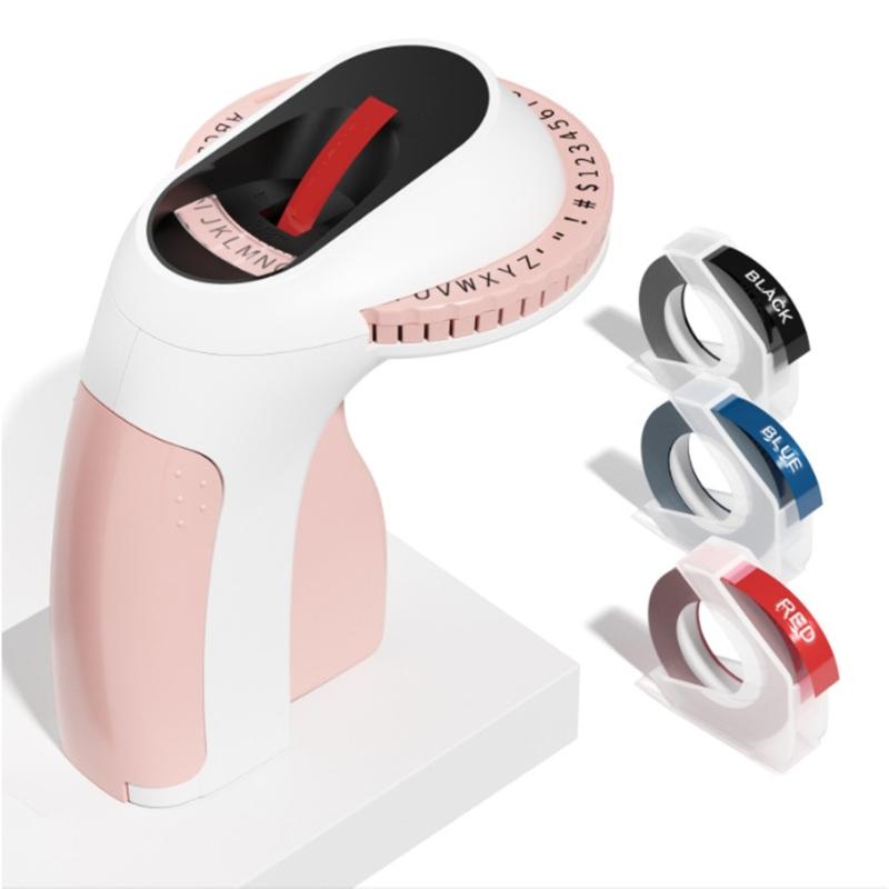 Mechanical Label Maker with 3 Rolls Label Printer Tape Ergomonic Grip Handheld Sticker Maker For Home Kitchen Office