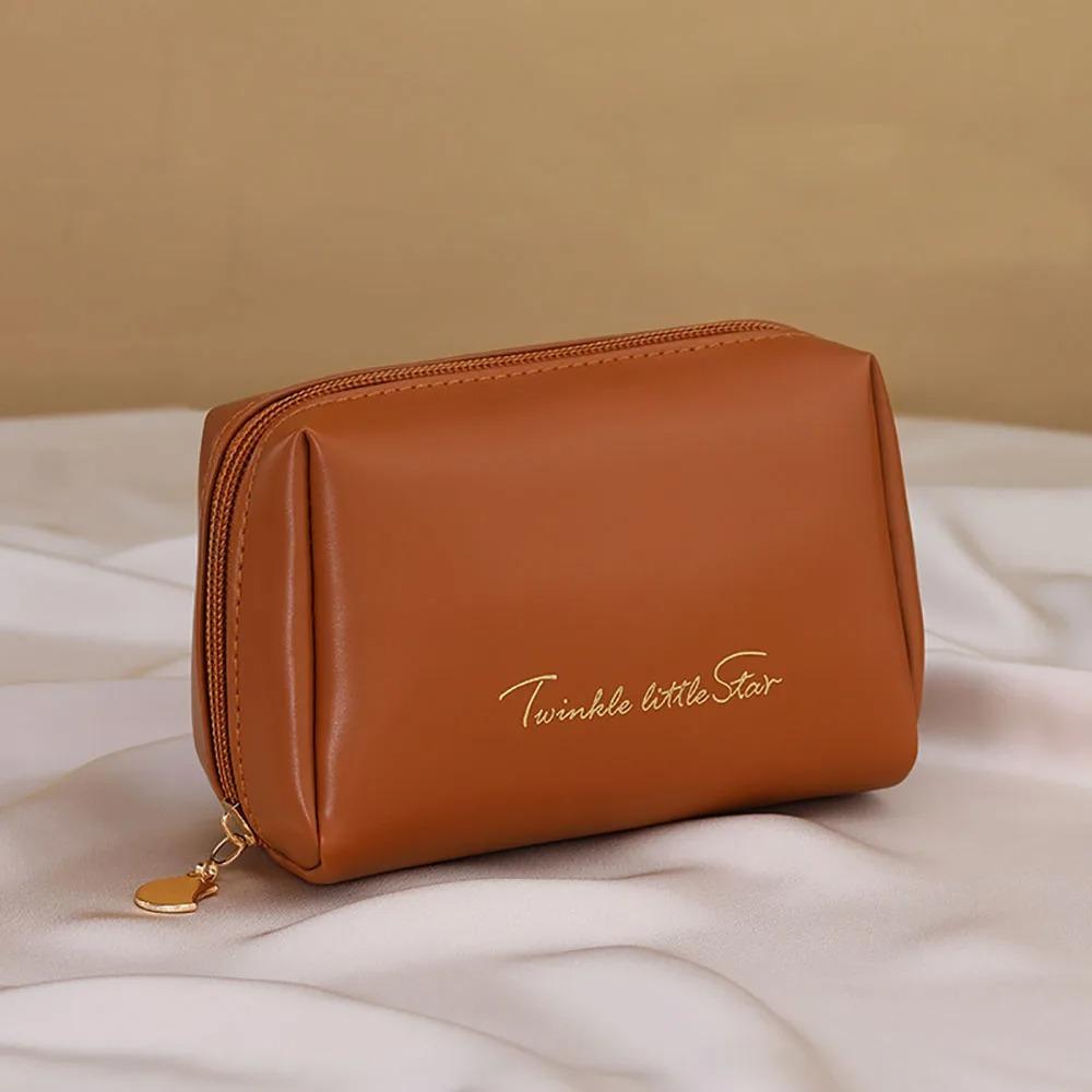 Travel Cosmetic Bag,Cosmetic Organiser,Waterproof PU Leather Wash Bag,Wide Opening Flat Cosmetic Case,Cosmetic Bag With Divider хаки