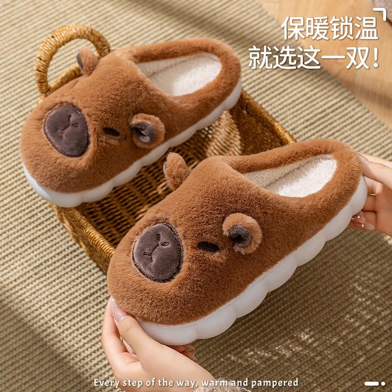 New cotton slippers women's autumn and winter plush non-slip and warm couple cute confinement shoes