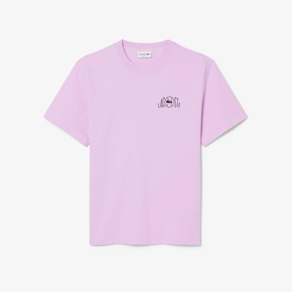[lacoste] Men's Back Tennis Court Graphic Short Sleeve T-Shirt TH2197-56GZ4H