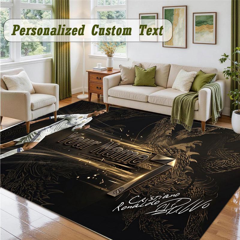 Crystal Velvet Square Rug Custom NameCristiano Ronaldo Pattern Non Slip Home Floor Decor Rug