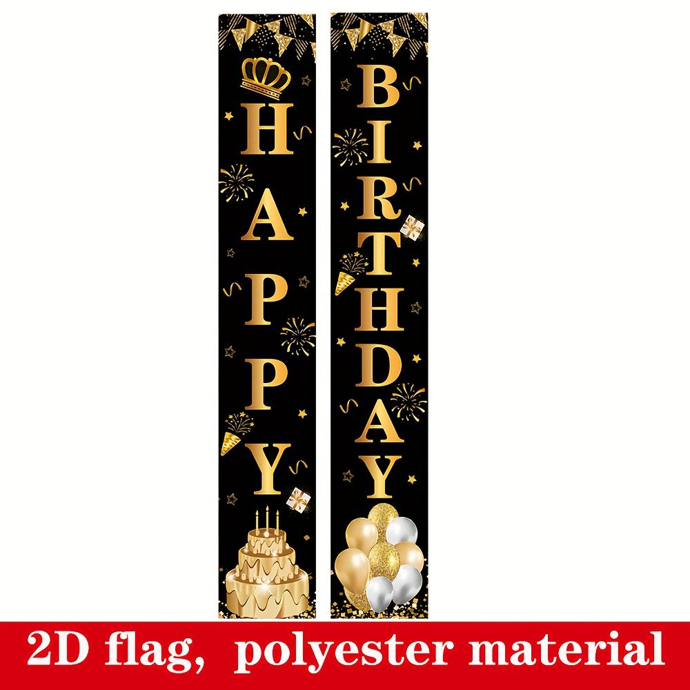 Happy Birthday Porch Sign Golden Black Polyester 180x30cm Indoor Outdoor Decor