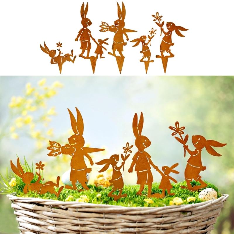Metal Animal Yard Decors Garden Art Rust Animals for Outside Decorations Outdoor Decorative Stake Lawn Accessory