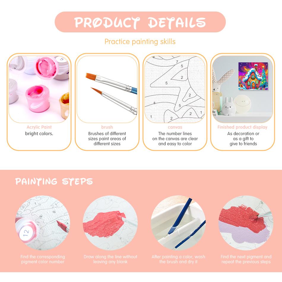 RUOPOTY Christmas Snowhouse Framed Paint By Numbers Kit For Beginner Starter Kits Acrylic Paint Canvas Drawings For Adults Picture On Numbers For Home