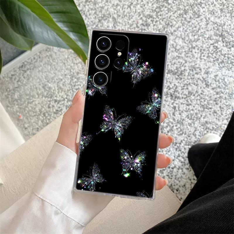 Beauty Pink Butterfly Phone Case S25Ultra For Samsung Galaxy S25 S24 S23 S21 Ultra S20 FE S22 Plus A35 A55 5G Case Clear Cover