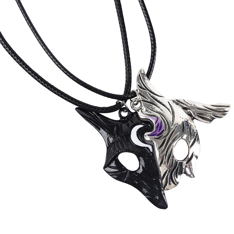 1 Pair Mysterious Splicing Pendant Jewelry Asymmetric Sheep Wolf Mask Necklace