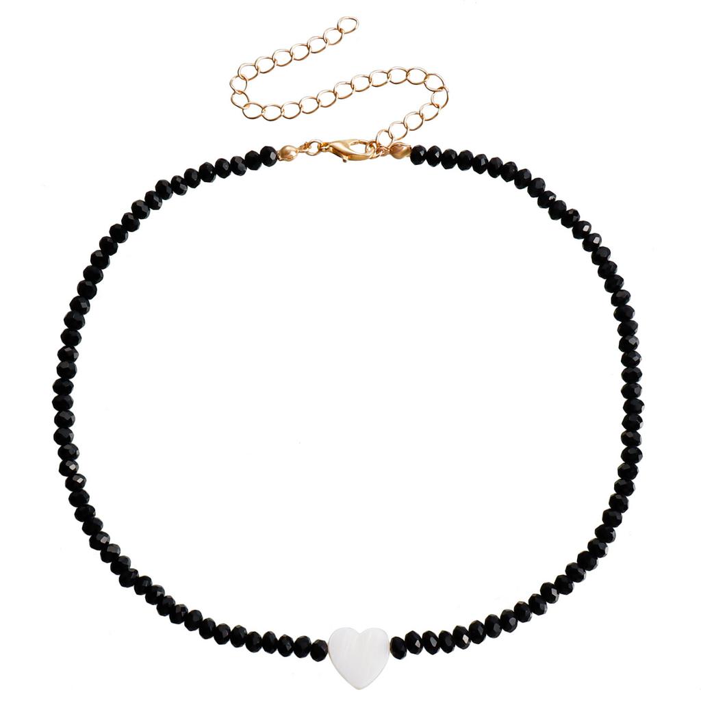 Niche design neck chain temperament white water flow pattern fritillary black tip imitation crystal light luxury high-end necklace women