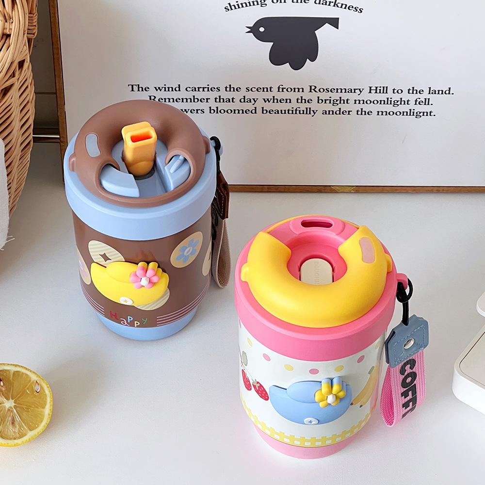 New Portable Double Drink Coffee Cup with Lifting Rope High Value Straw Cup Ceramic Inner Tank Gift Thermos Cup