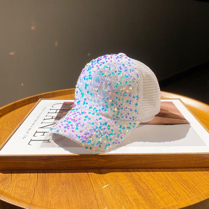 Letnia siateczkowa czapka z cekinami damska oddychająca z filtrem przeciwsłonecznym daszek podróżna modna uniwersalna koreańska wersja czapka baseballowa czapka