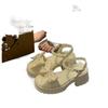 Women's Shoes Fat Feet, Platform Pearl Bow Open-toed Sandals Fairy Style Muffin Roman Shoes