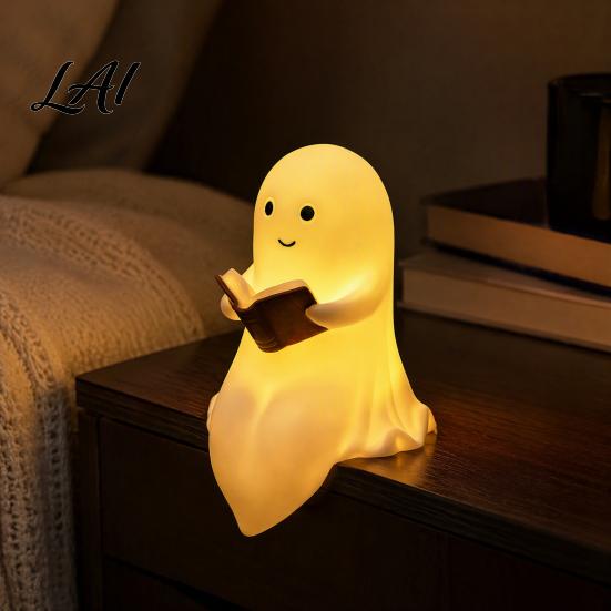 Unique Mystery Home Accent Halloween Ghost Lamp Cute Middle Finger Ghost/Reading Book Night Light Funny Decorative Hallway Lights Spooky Figurine