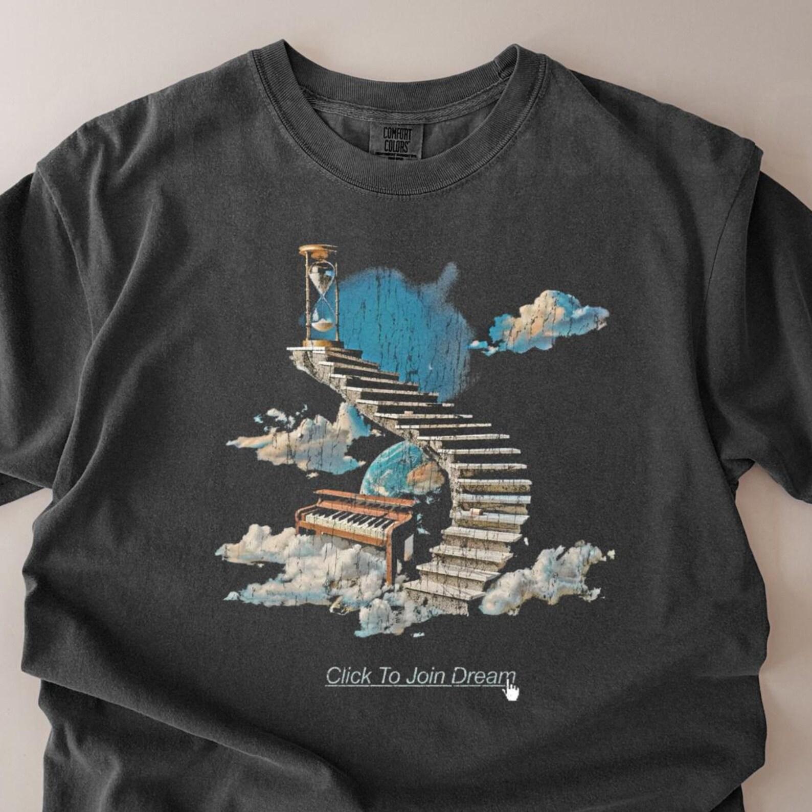 Surreal Piano Stairway Graphic Tee – Cloudcore Y2K T-Shirt M