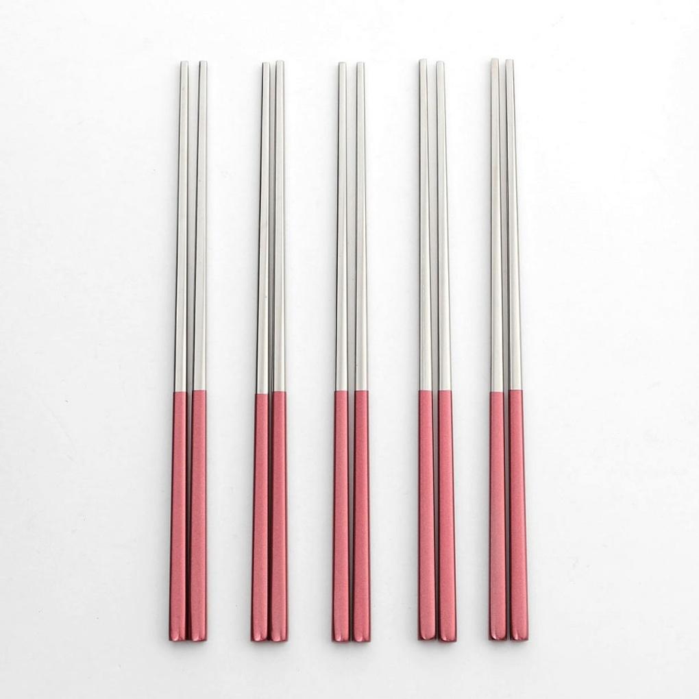 Color Table Chopsticks 5-Piece Set Stainless Steel Housewarming Gift Pink