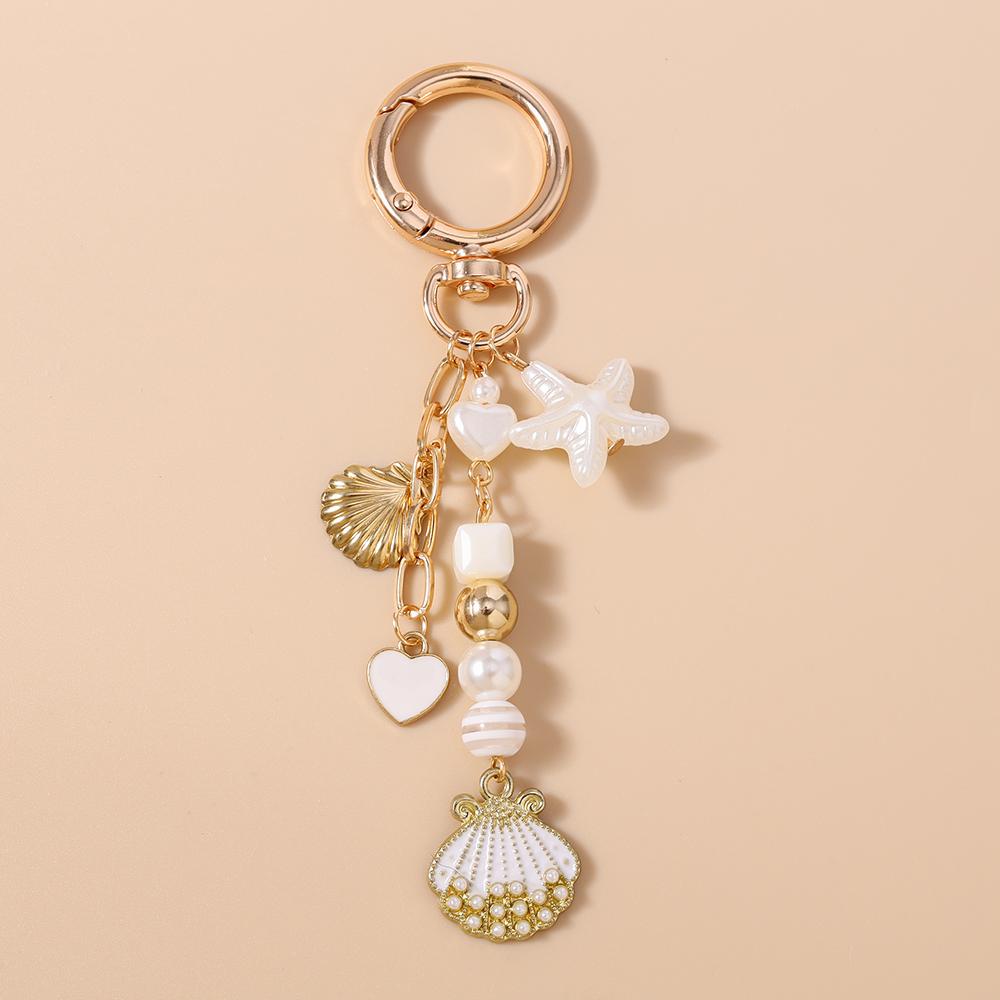 New Summer Beach Conch Shell Keychain Pearl Beads Key Ring Pendants for Women Girls Handbag DIY Key Chain Jewelry Gifts