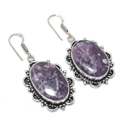 Lepidolit Handmade Argint Sterling 925 Bijuterii Cercei 2.05" U7F85