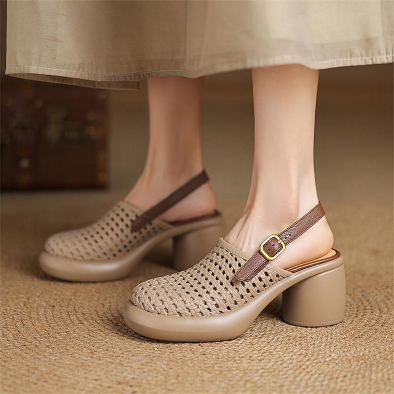 Fashion New Sheepskin Summer Sandals Cover Toe Sandals for Women High Heels Fashion Hollow Out Sandal Platform Shoes Ladies Shoes