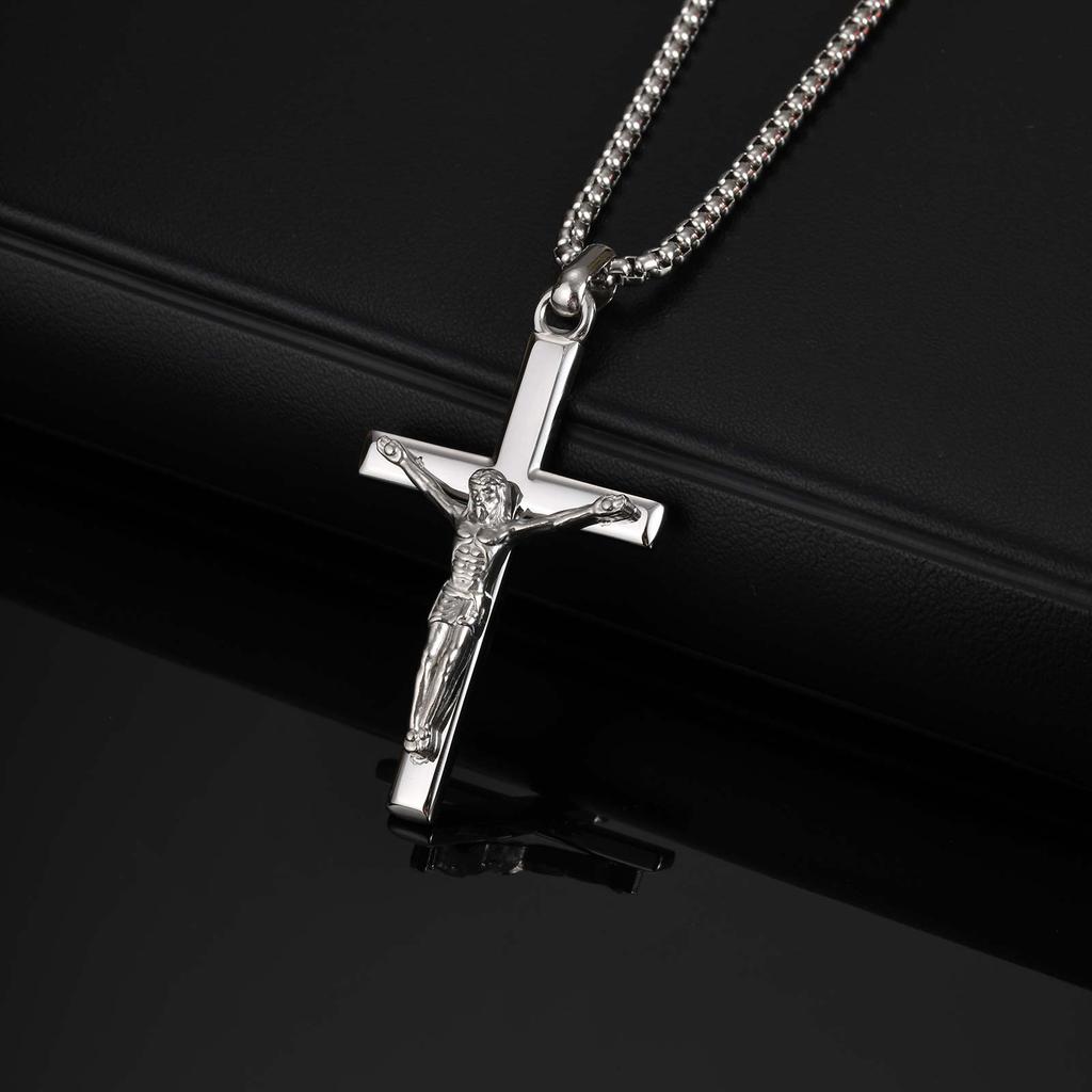 Stainless Steel Jesus Cross Pendant Necklace Fashion Gold Silver Color Christian Necklace Religion Prayer Faith Jewelry for Men