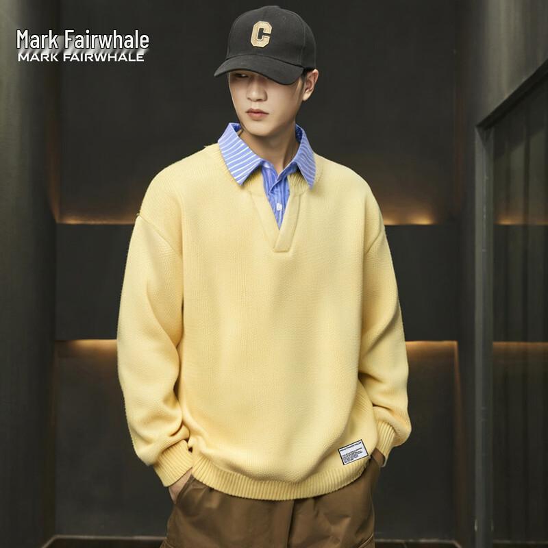 Mark Fairwhale Men's Faux Two-Piece Contrast Stitch Knit Sweater
