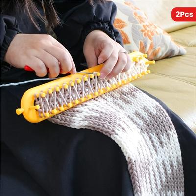 2 Stück DIY Strickwebstuhl-Set mit Häkelnadel - Handgefertigtes Handwerk Webwerkzeuge für Decken, Schals, Hüte & Schals - Rot/Gelb, Webwebstuhl-Garn