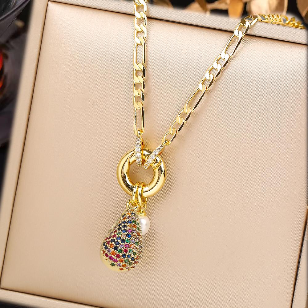 6 Farben Klassischer Glänzender Zirkonia Wassertropfen Komma Anhänger Schlüsselbeinkette Neuer Trend Frau Mädchen Täglich Party Luxus Halsschmuck