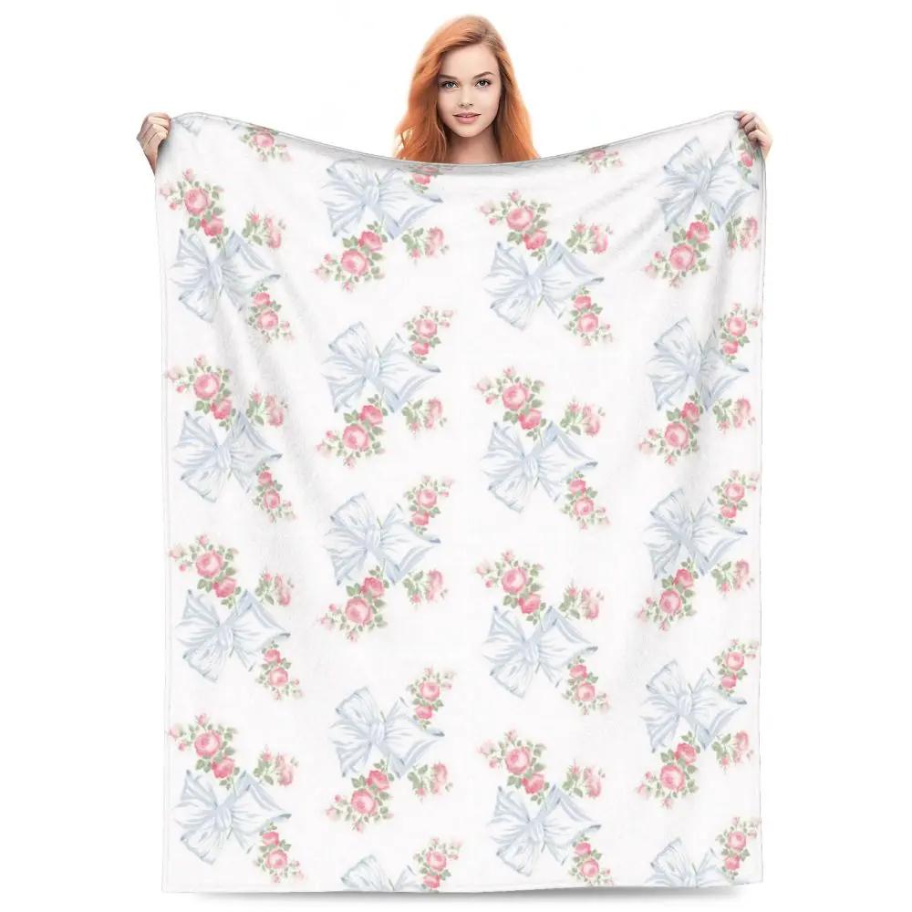 

Мягкие голубые одеяла из фланели с цветочным принтом для девочек, для кровати, офиса, кемпинга, путешествий, на все сезоны, теплые, машинная стирка, для дропшиппинга 30x40in