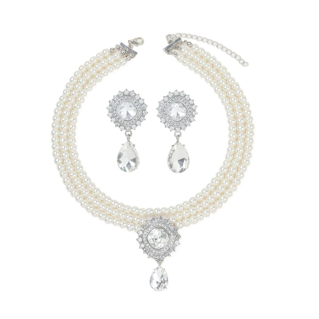Elegant Luxurious Pearl Bridal Jewelry Set: Necklace & Earrings for Women - French Formal Wedding Style