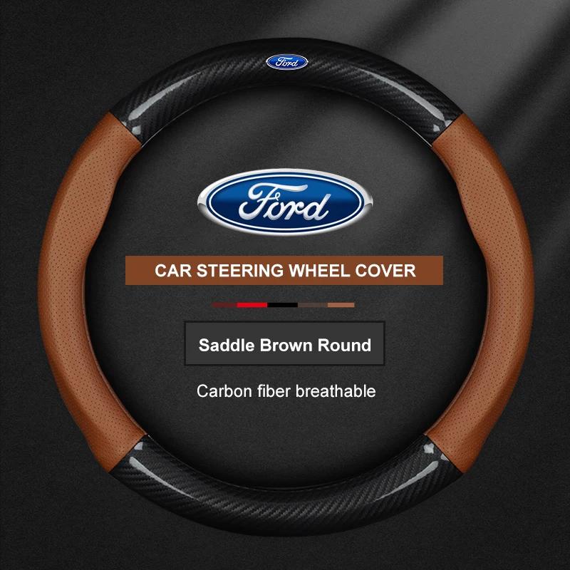 fypaj3 Car Carbon Fiber Ventilate Steering Wheel Cover Ford ST Mondeo F150 Fusion Mustang EXPLORER ESCAPE EDGE Fiesta Focus Kuga Ranger