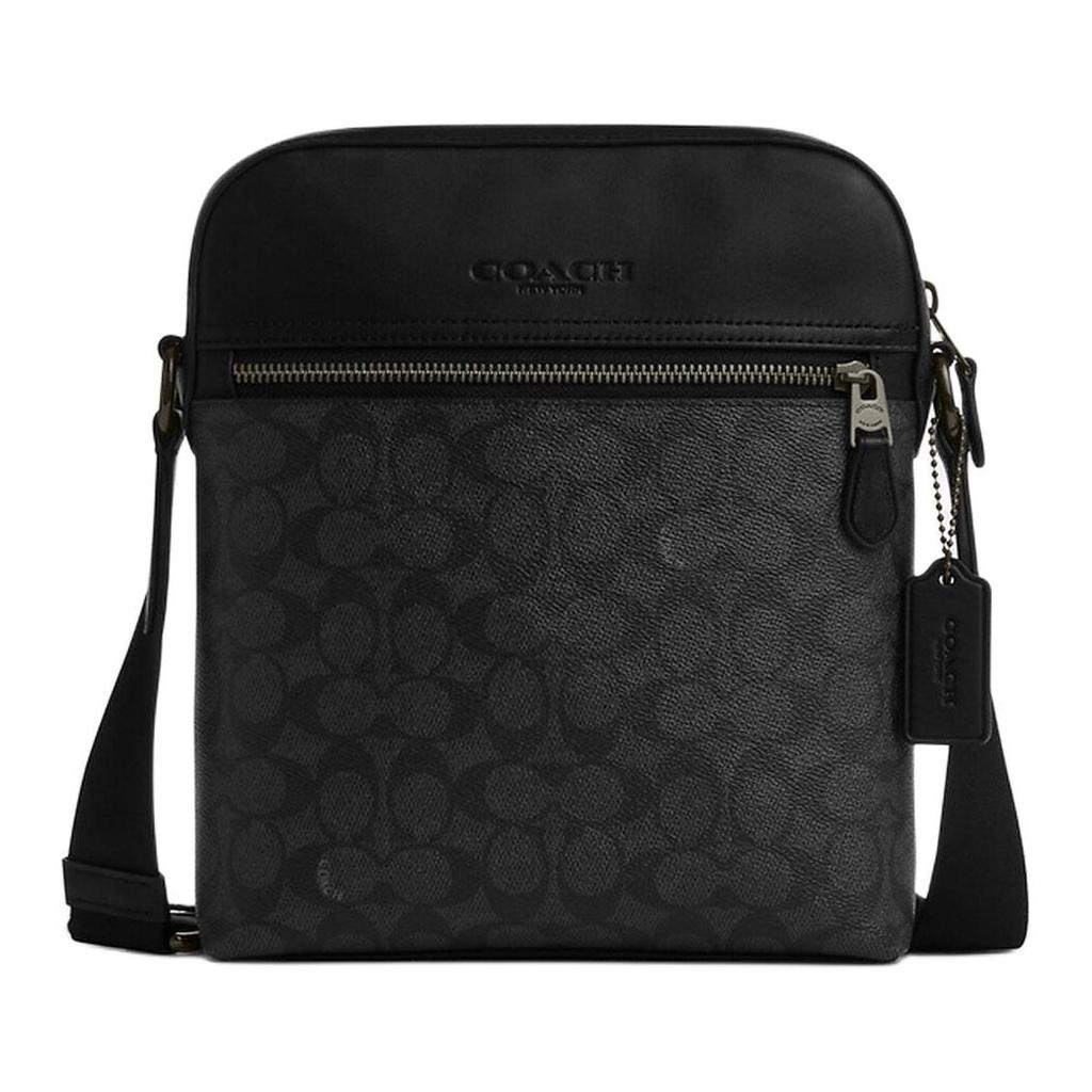 Coach Houston 22 Logo Zip Closure PVC Crossbody Shoulder Bag Small Men Bags Black Gray CZ398-QBMI5