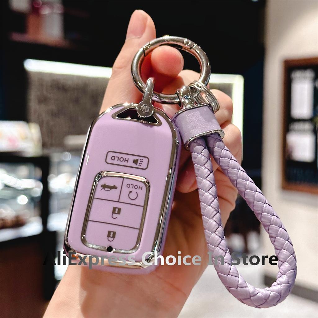 Soft Tpu Key Fob Cover With Keychain For Honda Accord Civic Cr-V Hr-V Fit Odyssey Jed Crosstour Crider 5 Buttons Car Accessories