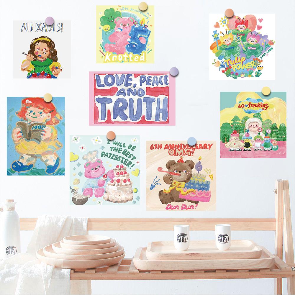 15PCS Oil painting card Posters Stickers Creative Decals DIY Luggage Creative Reading Cheese Cafe Laptop Wall Stickers Phone