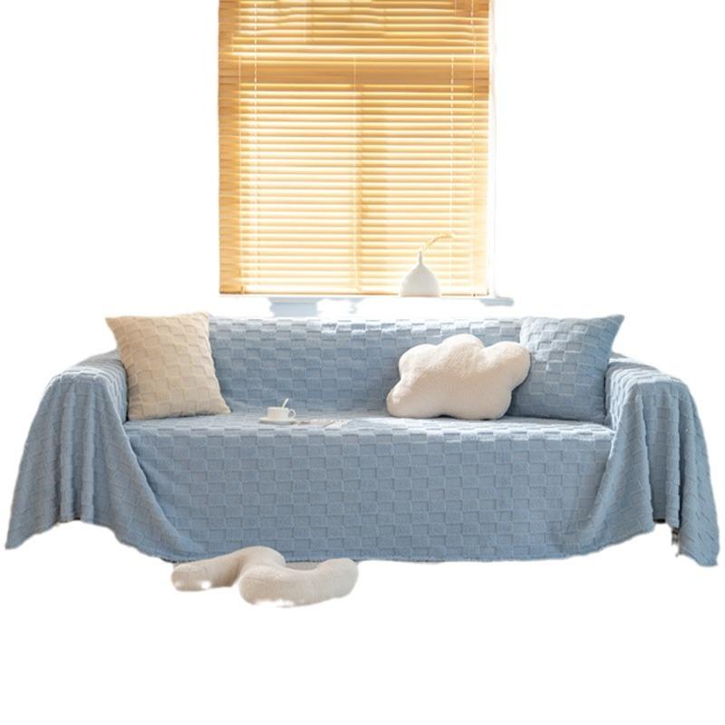 Simple Checkerboard Sofa Cover Cloth Full Cover Sofa Cover Winter Plush Sofa Cover Full-Cover Solid Color Sofa Cover