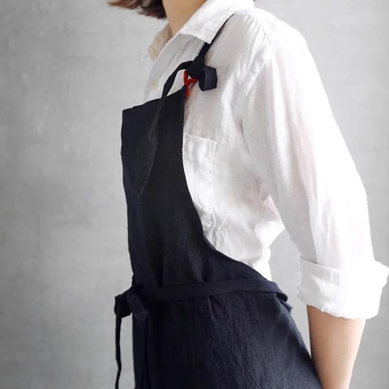 JOYAIYI Cafe-Style Linen Apron with a Simple Pocket for Hiding Your Bottom and a Front Pocket, Solid Color, Unisex Home Apron (Khaki)