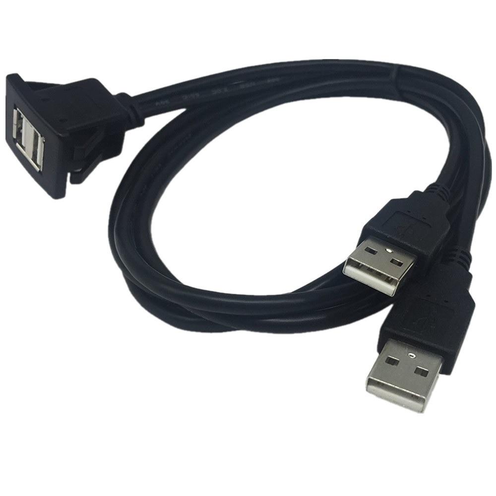 USB 2.0 Dual Male To Female Car Dashboard Flush/Mount/Socket Extension Cable 1M