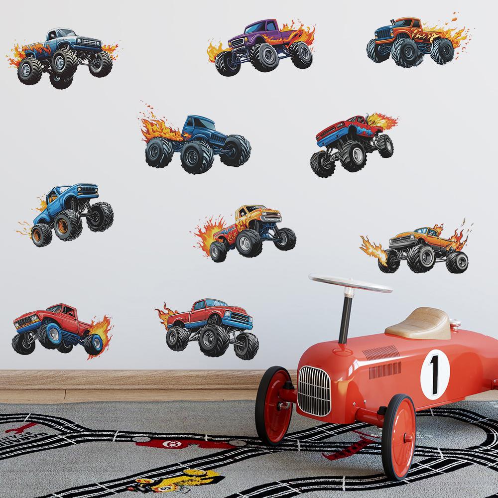 Cartoon Off-Road Car Wall Sticker Adventure Dynamic Self-Adhesive Decor for Kids Room Bedroom Living Room Man Cave