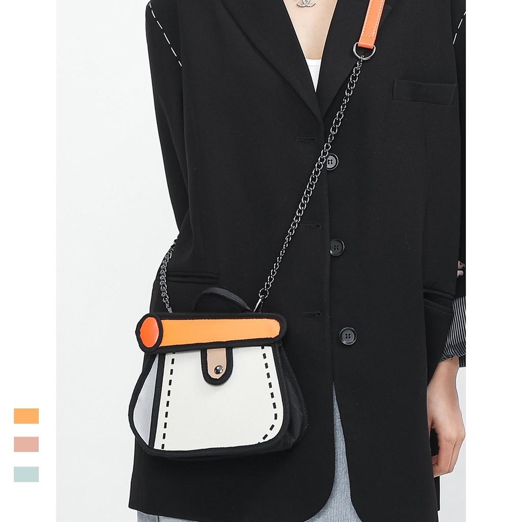 2025 new orange animation two-dimensional cartoon chain women's canvas shoulder bag girl backpack diagonal span bag