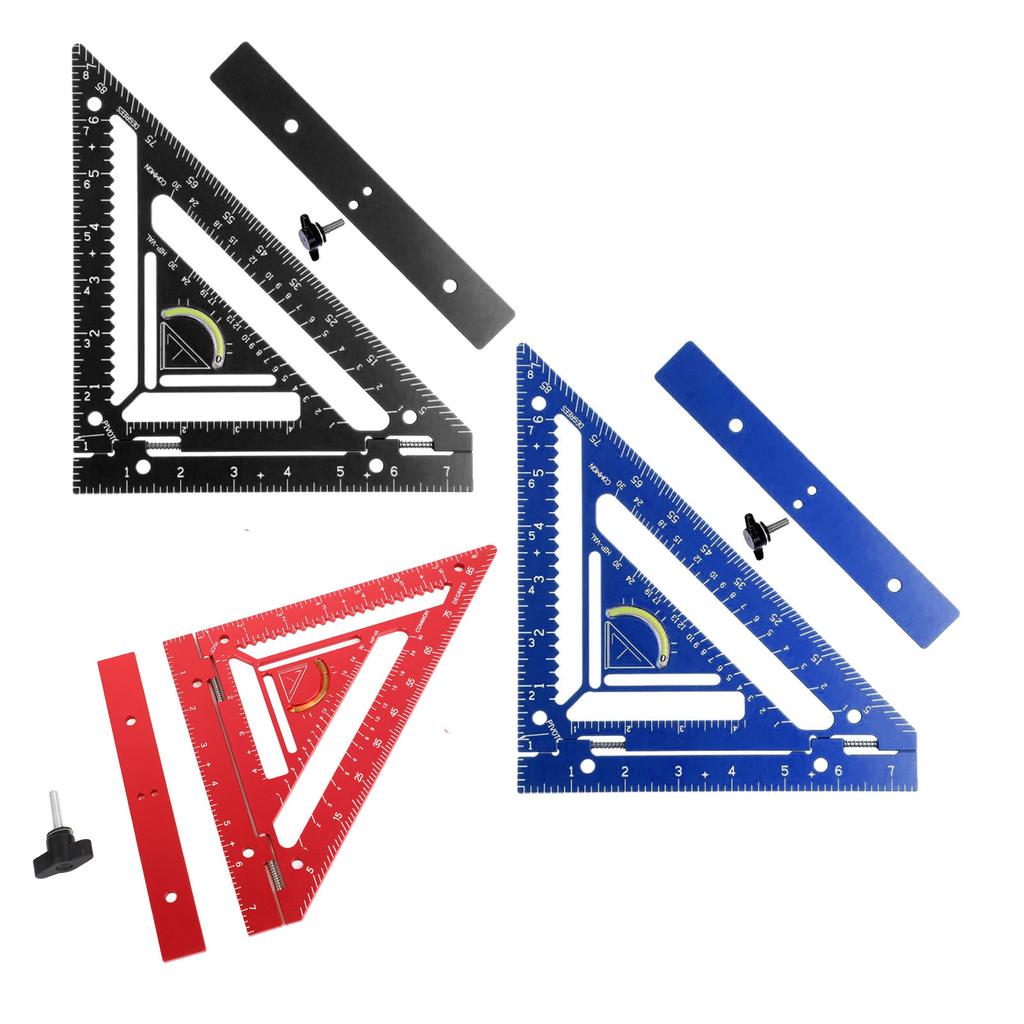 Rafter Square Tool Aluminum Alloy Triangular Ruler Protractor Carpenter Square with Jig Block for Wo