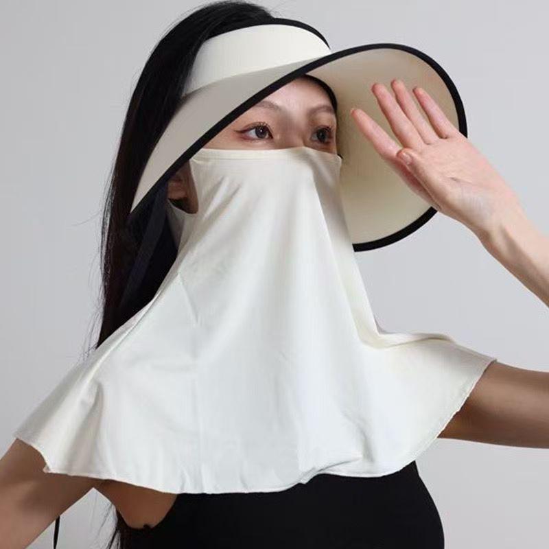 Women's UV Protection Facekini: Removable Ice Silk Mask with Brim, Full Face & Neck Shield.