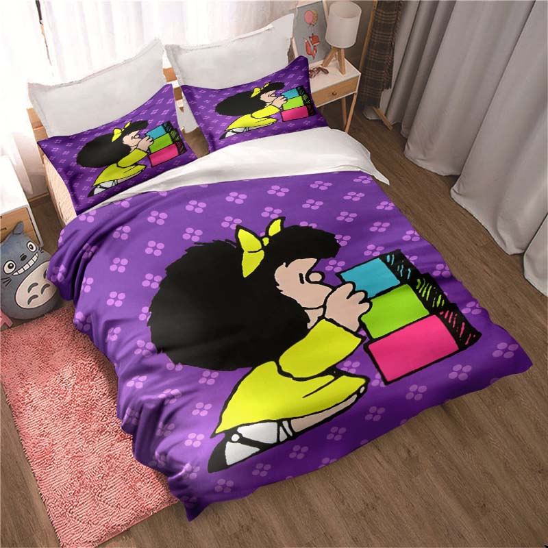 Kawaii Anime Mafalda All Season Twin Bedding Set 3 Piece Comforter Set Bed Duvet Cover Double King Comforter Cover Home Textiles