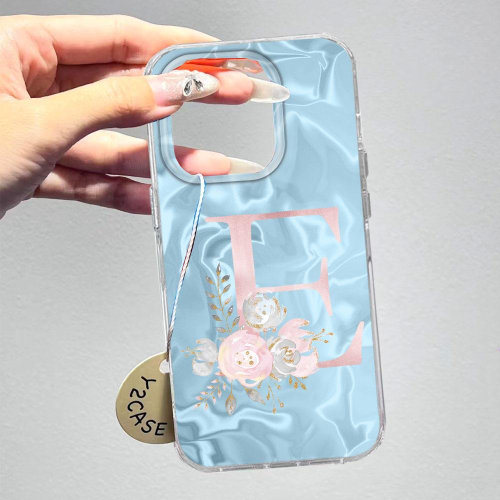 Pink Bule Couple A-Z Letter Flower Shockproof Phone Case For Xiaomi Redmi Note 12 10 8 9 Pro 10S 9s Silicone Shell Back Cover